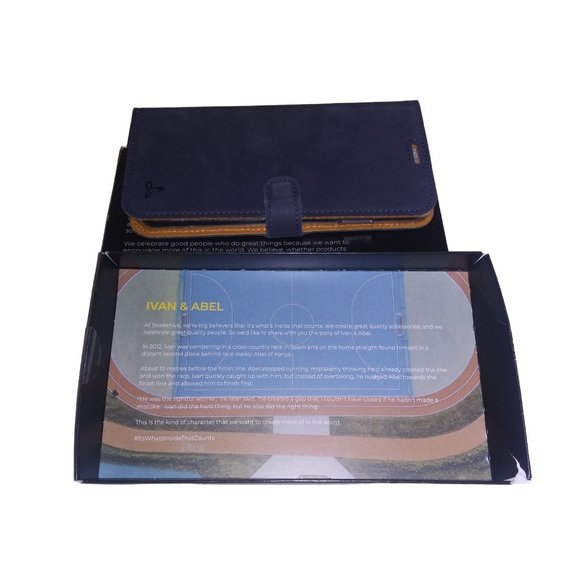 Snakehive Iphone Genuine Leather Case Navy Blue Tan Iphone Xs Card Slot Case - Picture 5 of 6